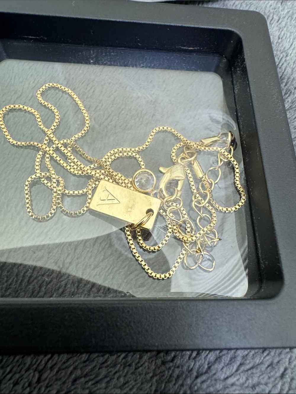 Self rose gold chain with letter A pendant and clear rhinestone